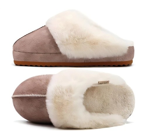 Women beige slippers - slippers,, faux